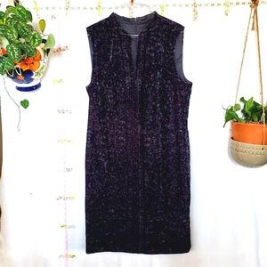 ELIE TAHARI LBD 14 burnout velvet black navy sheath lined dress midi cutout 39"